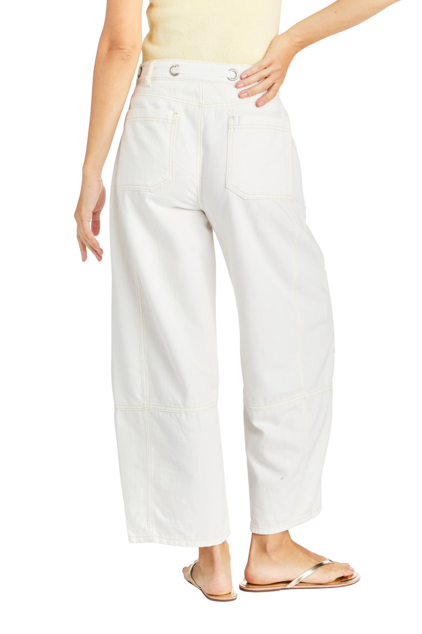 Grommet Waist Patched Wide Leg