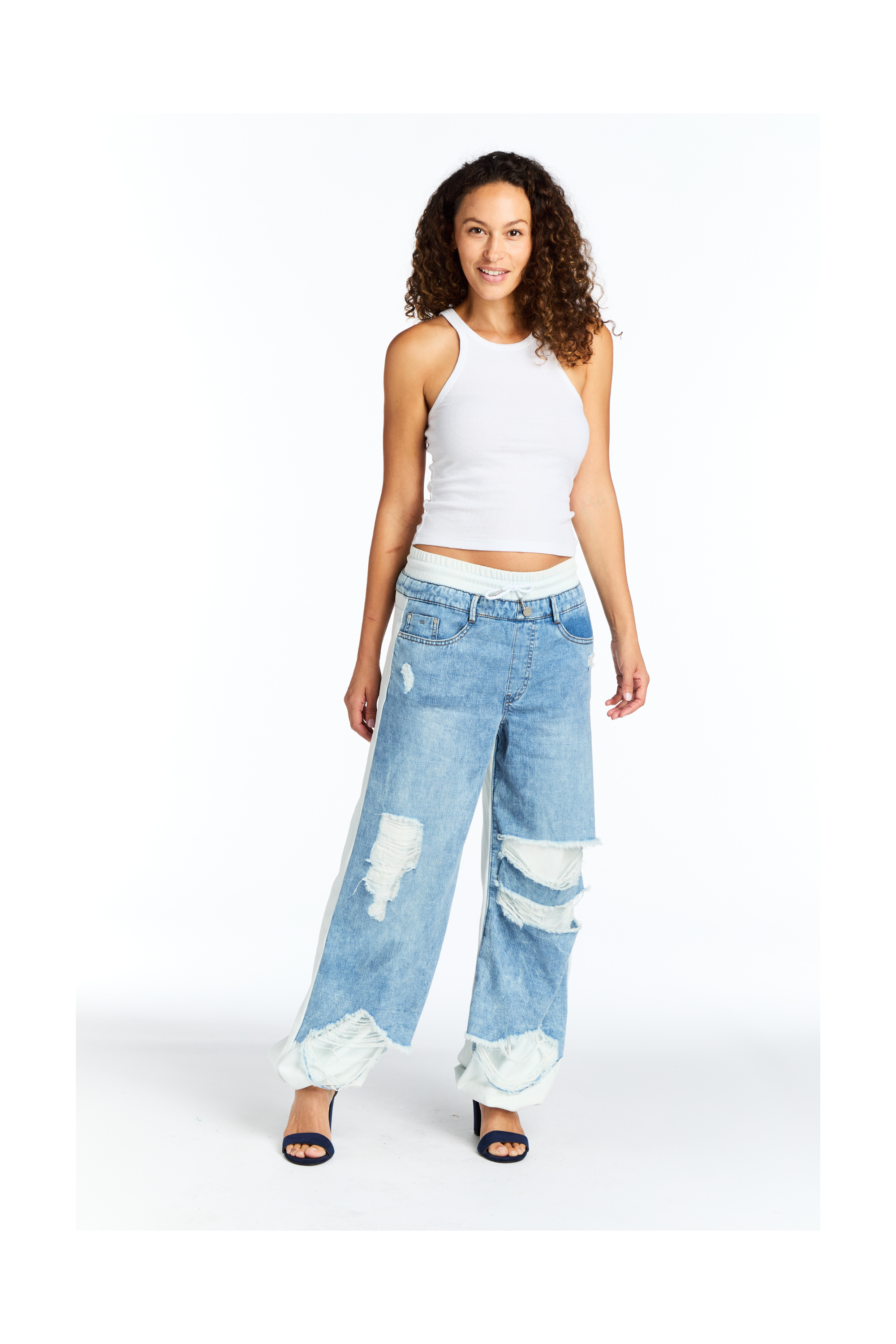 Reconstructed Denim Front French Terry Jogger