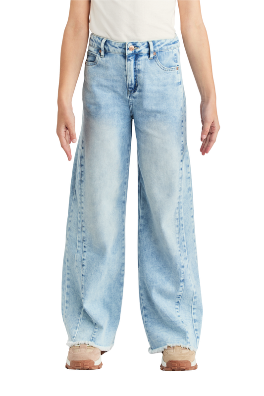 Side Paneled Seam Wide Leg With Fray Hem