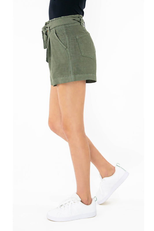 Self Tie Paper Bag Shorts In Green
