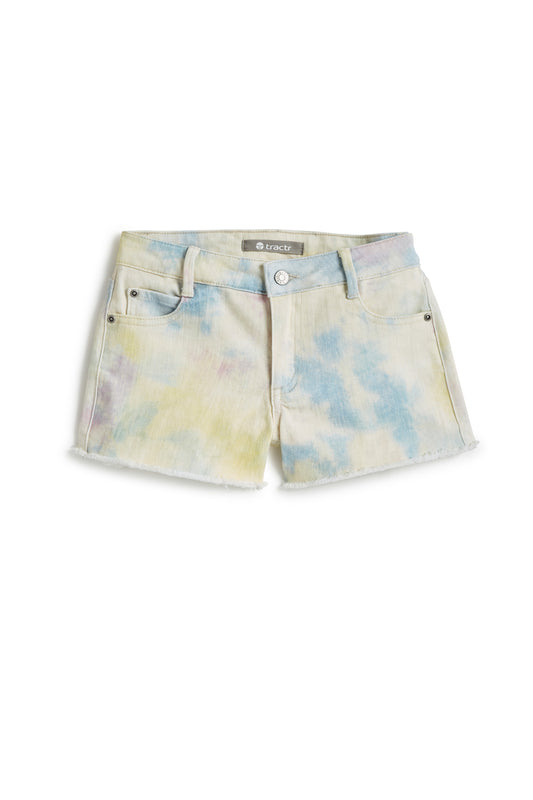 Brittany Watercolor Tie Dye Fray Hem Shorts