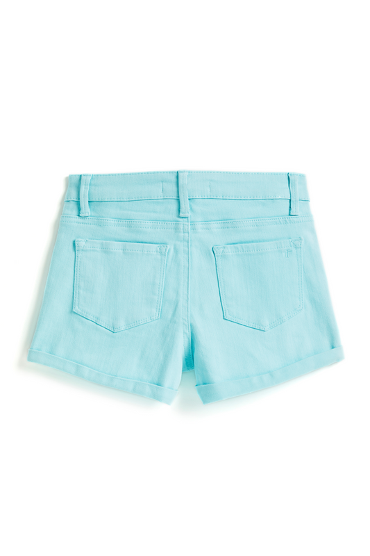 5 Pkt Basic Mini Roll Shorts 2.5 Inch. Inseam In Tiffany Blue