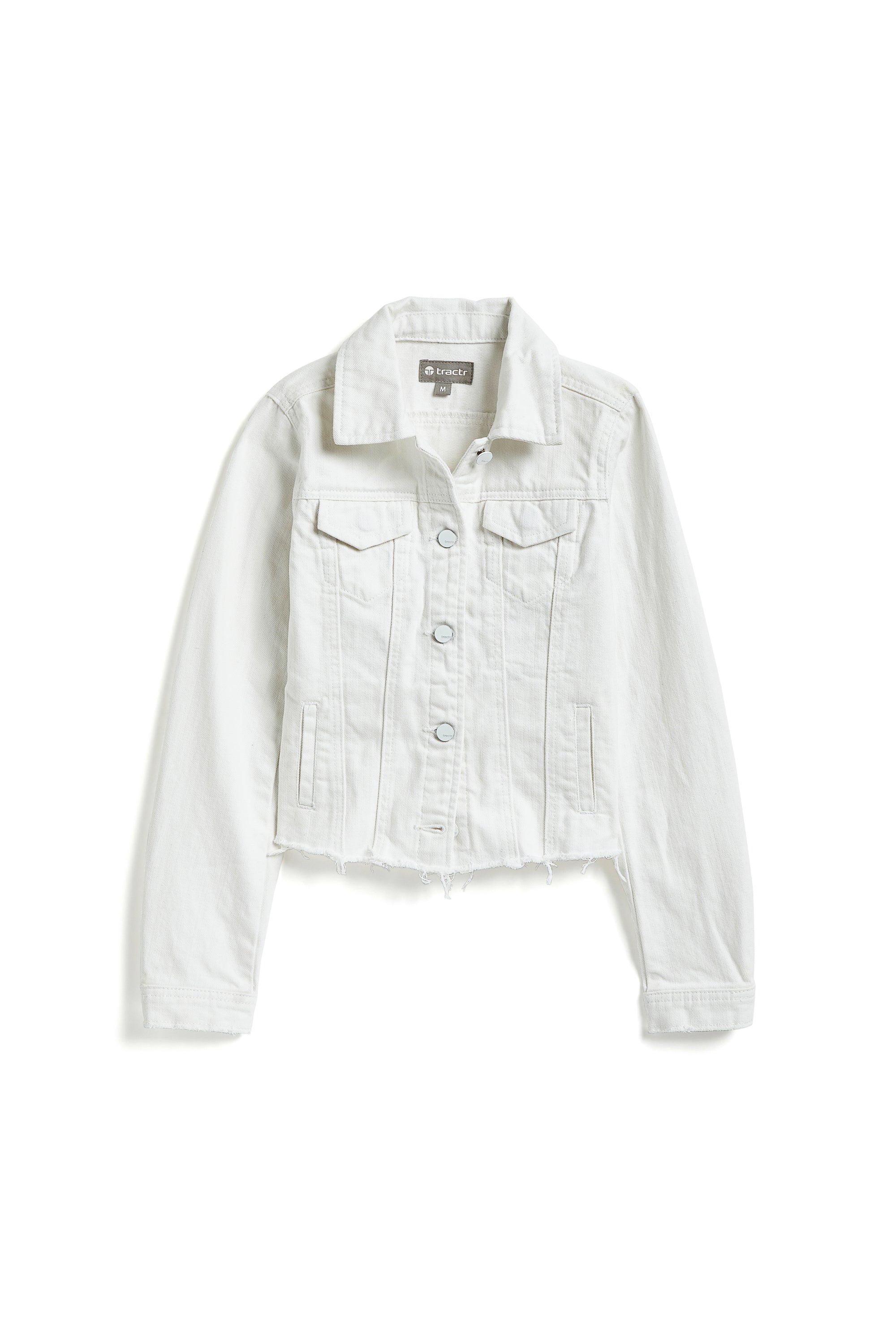 Raw Hem Collared Neck Long Sleeve Denim Jacket