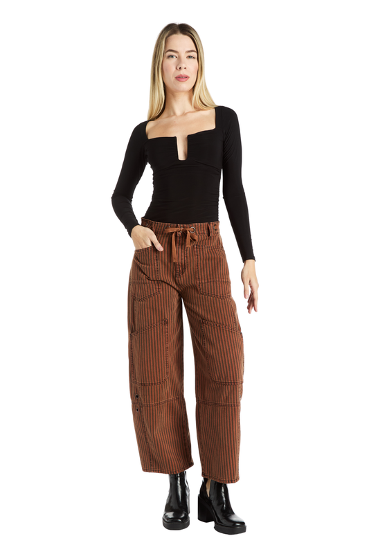 Grommet Waist Patched Wide Leg