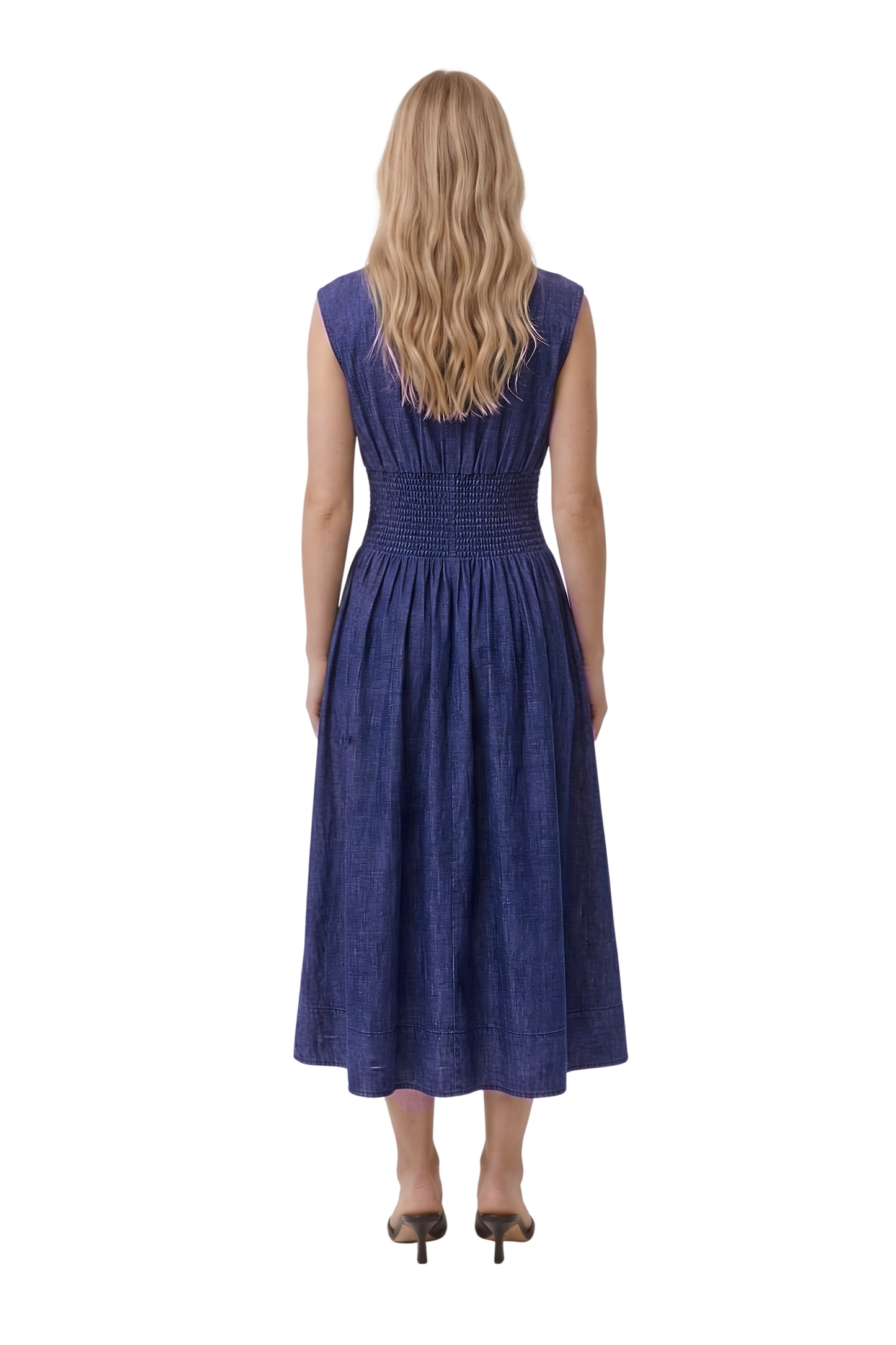 Smocked Waist Zip Front Maxi Dress