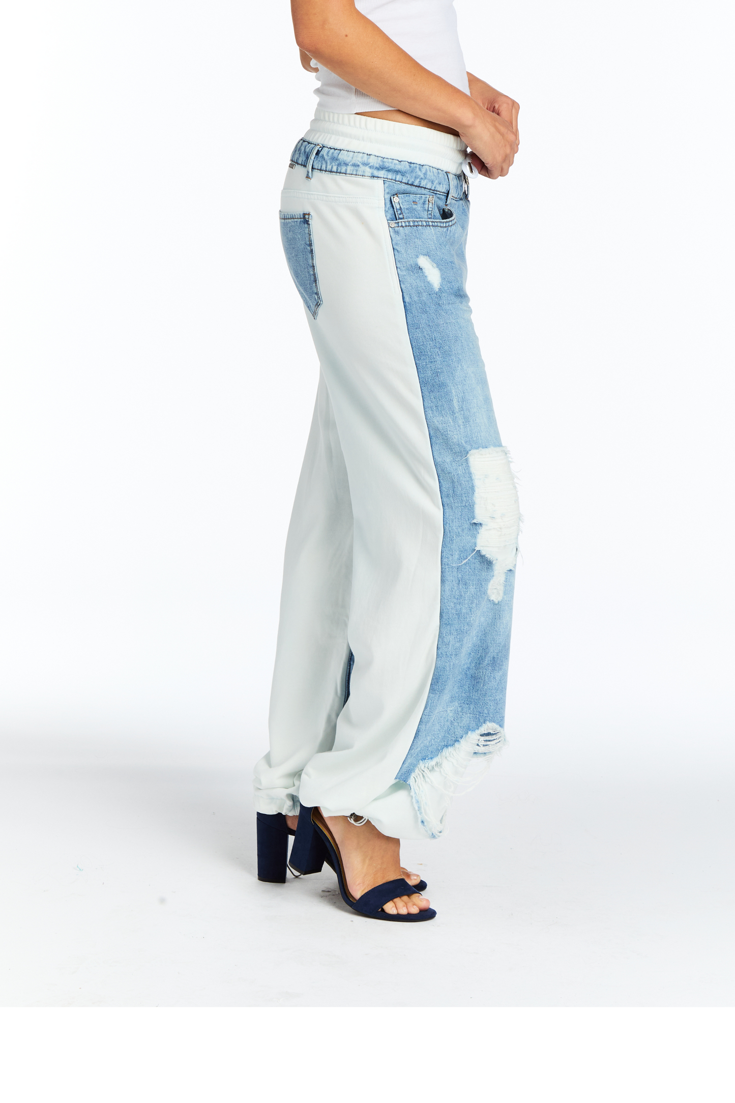Reconstructed Denim Front French Terry Jogger