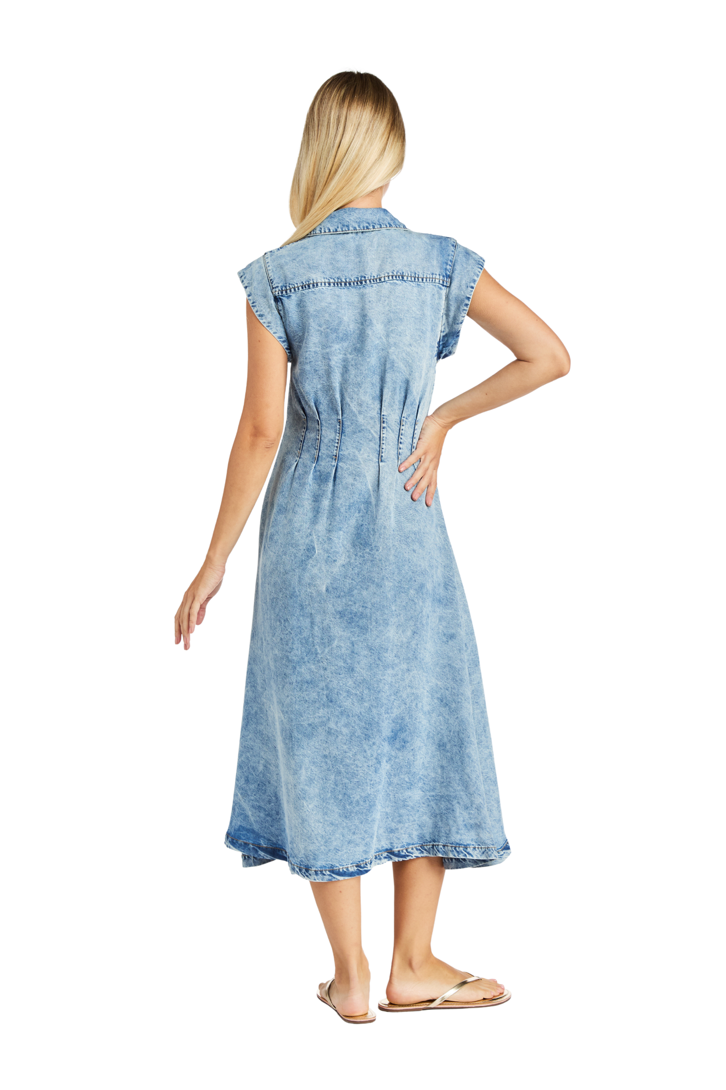 Button Up Short Sleeve Pleated Maxi Dress