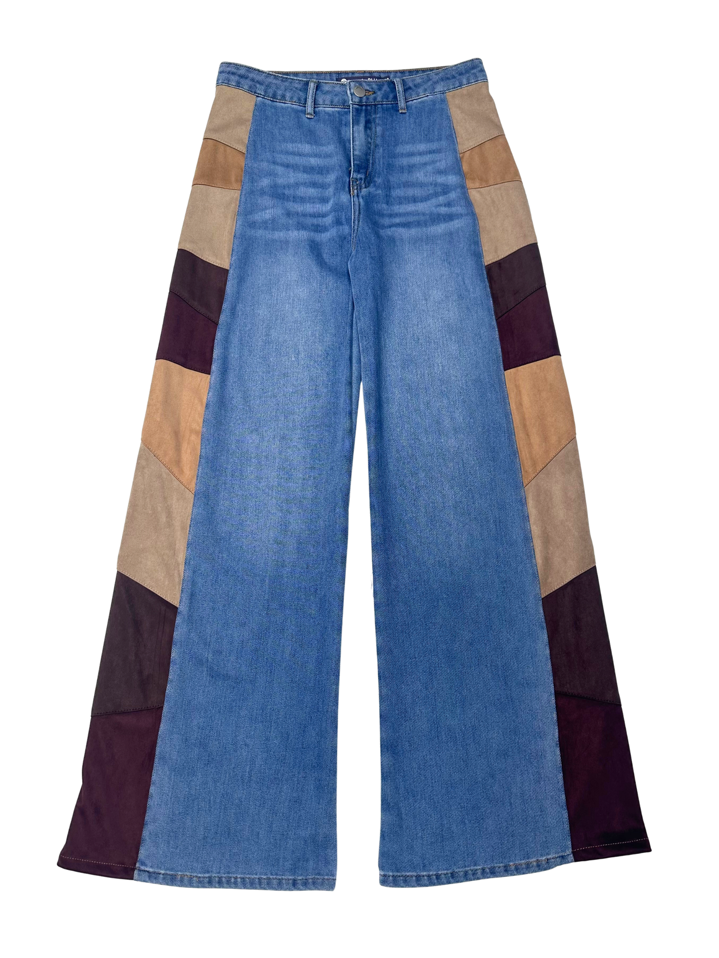 Suede Side Panel Denim Wide Leg