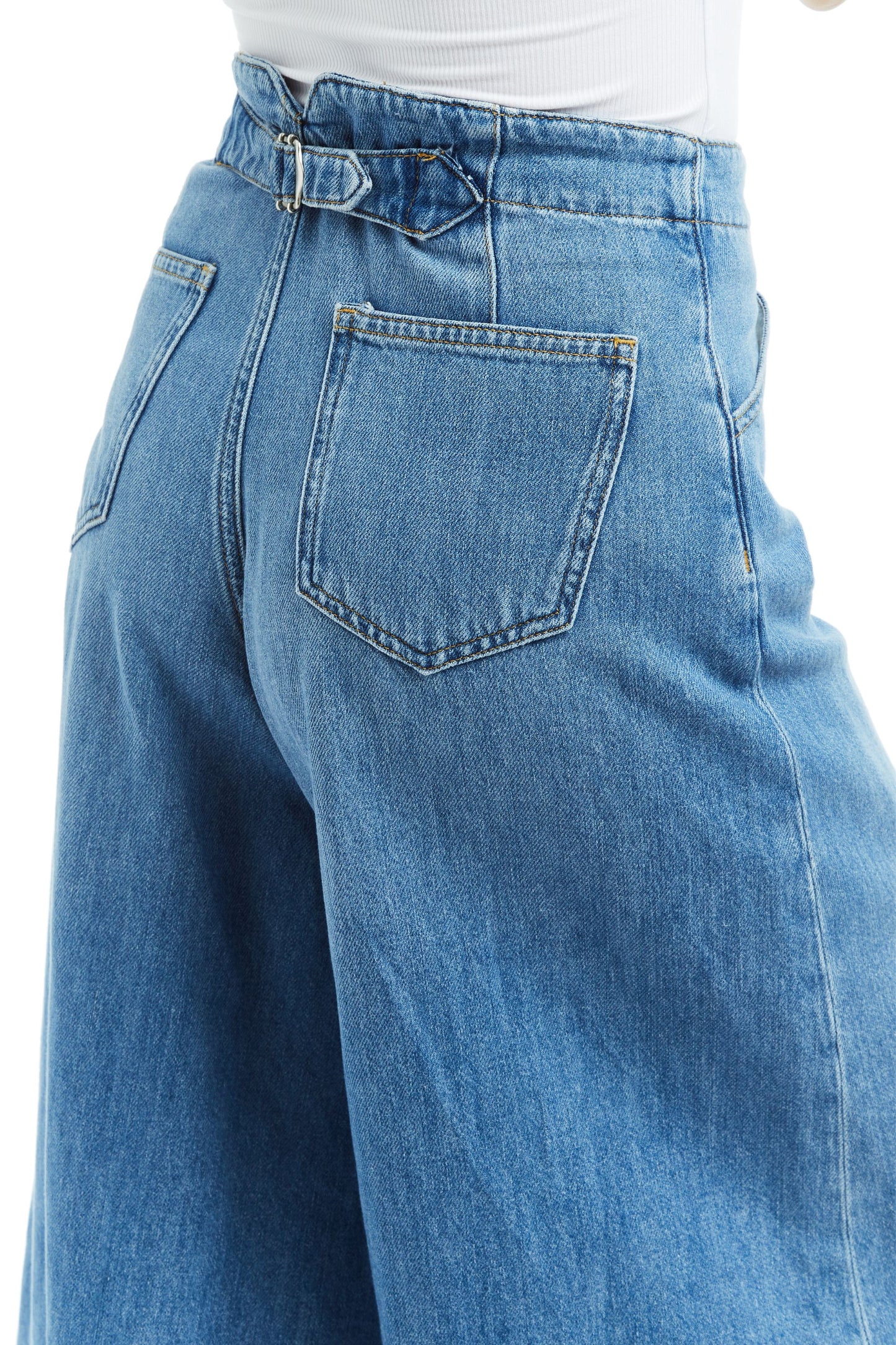 Denim Culotte With Back Waist Buckle