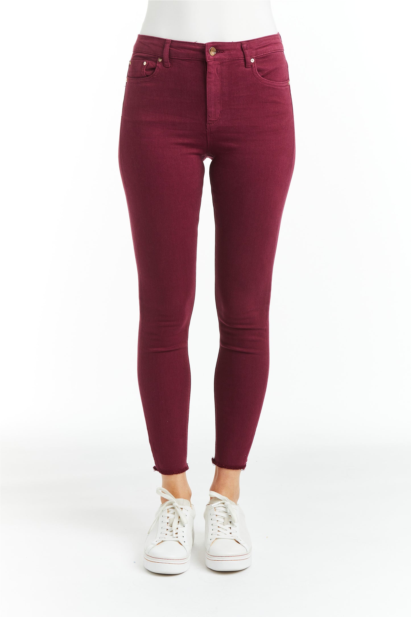 Mona - High Rise Color Denim Skinny Crop Fray