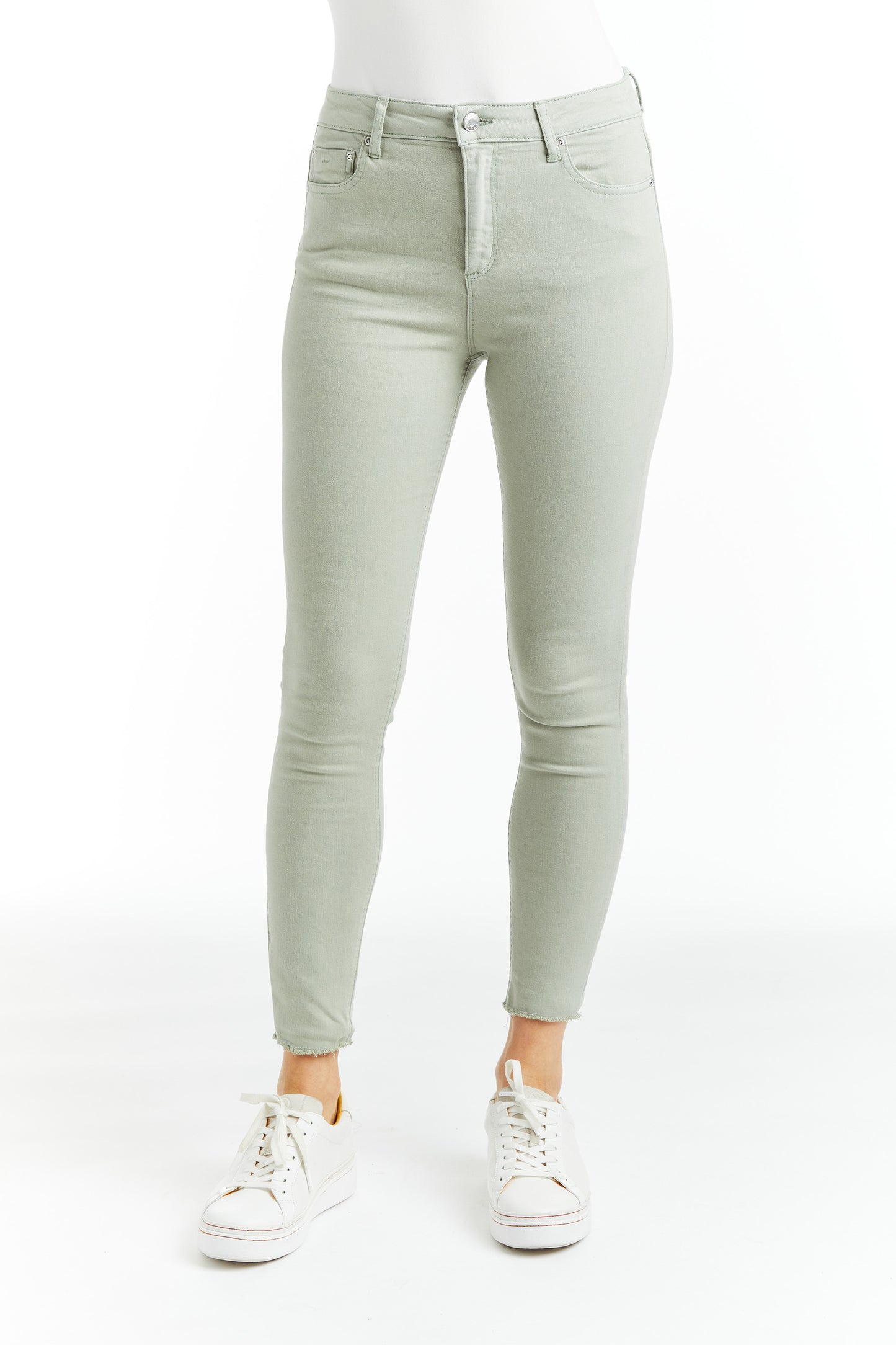 Mona - High Rise Color Denim Skinny Crop Fray