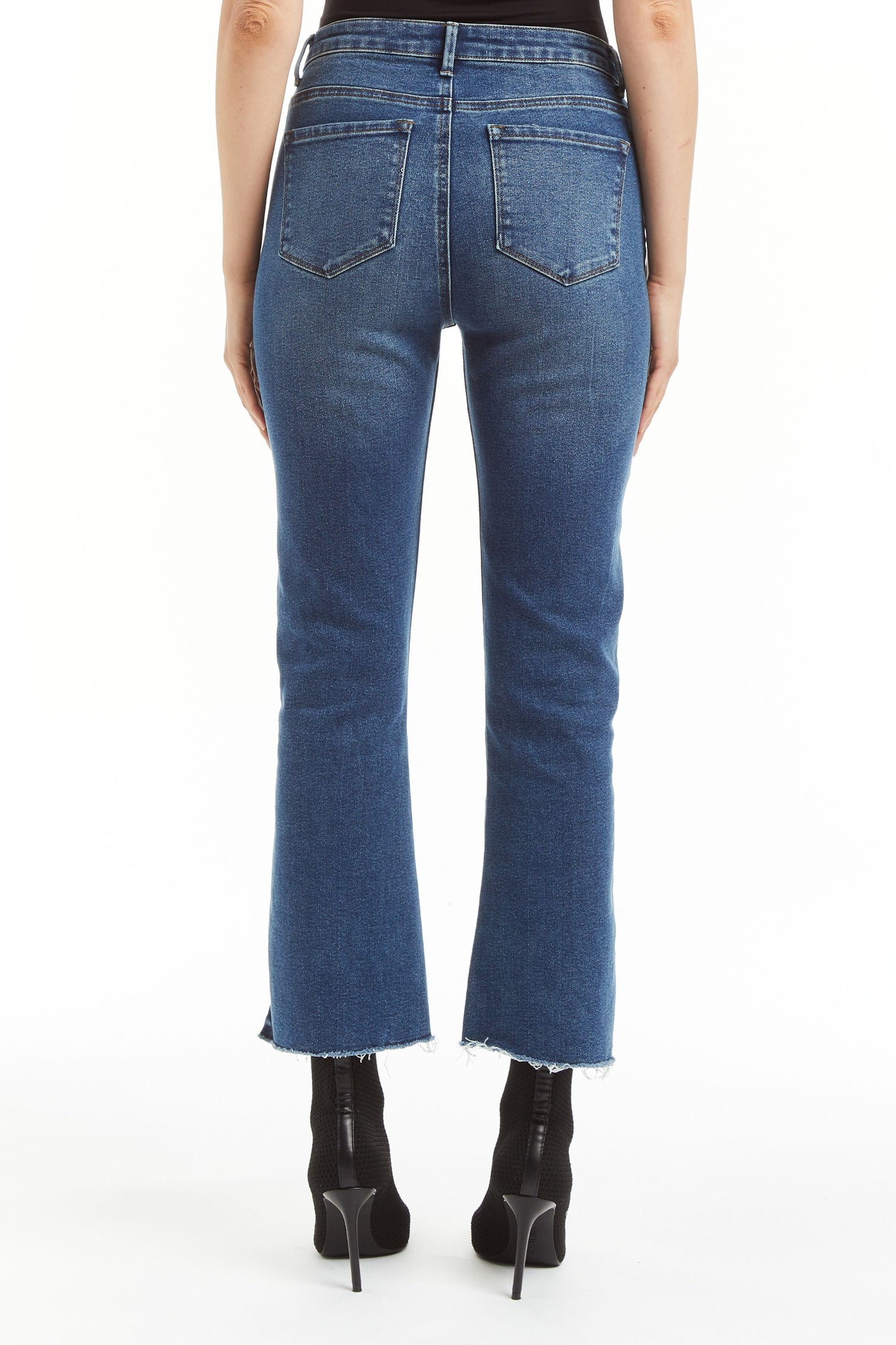 High Rise Ankle Crop Flare With Side Slit Fray Hem