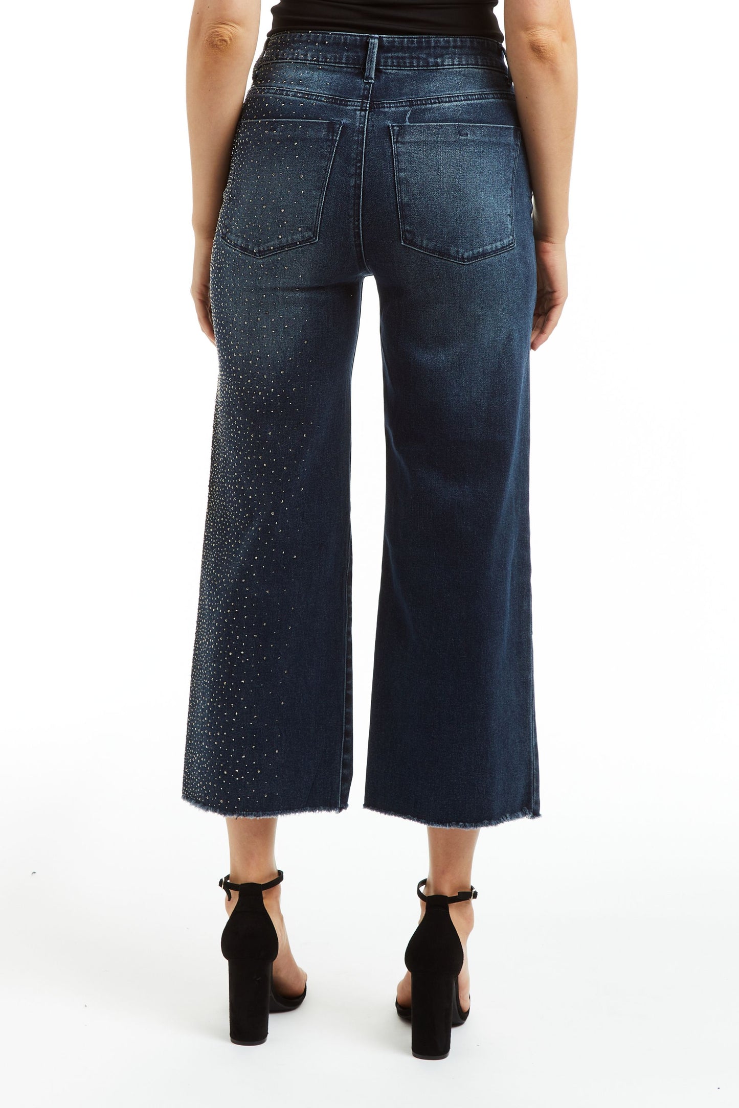High Rise Gradient Studded Wide Straight Ankle Crop