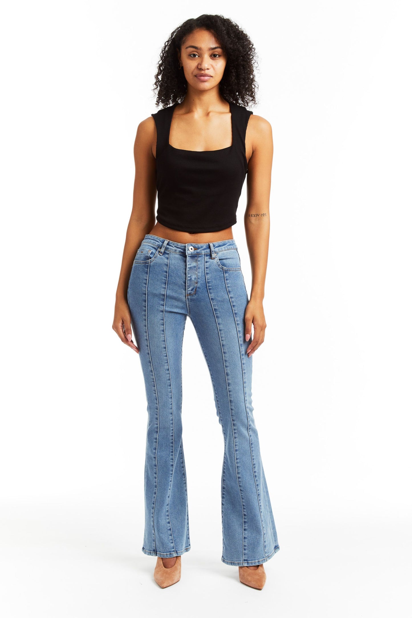 Mid Rise Sexy Flare Front Panel Jean In Indigo