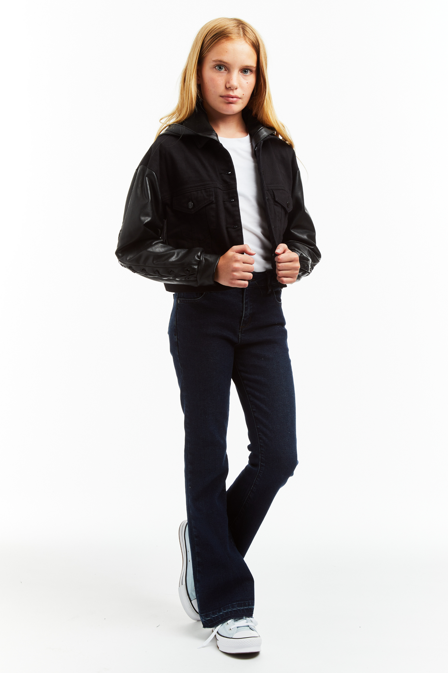 Pleather Combo Knit Crop Jacket