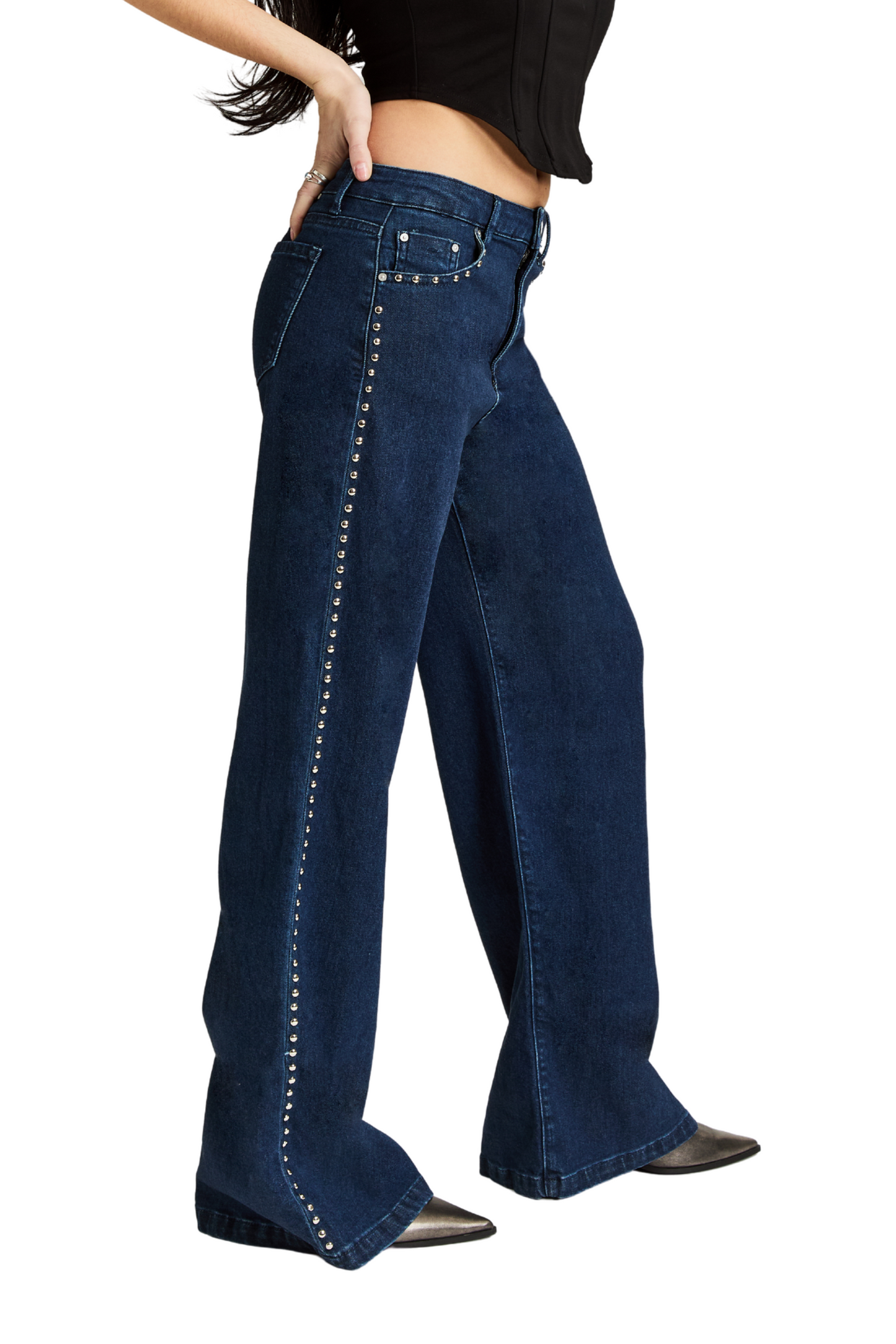Stud Side Seam Wide Leg