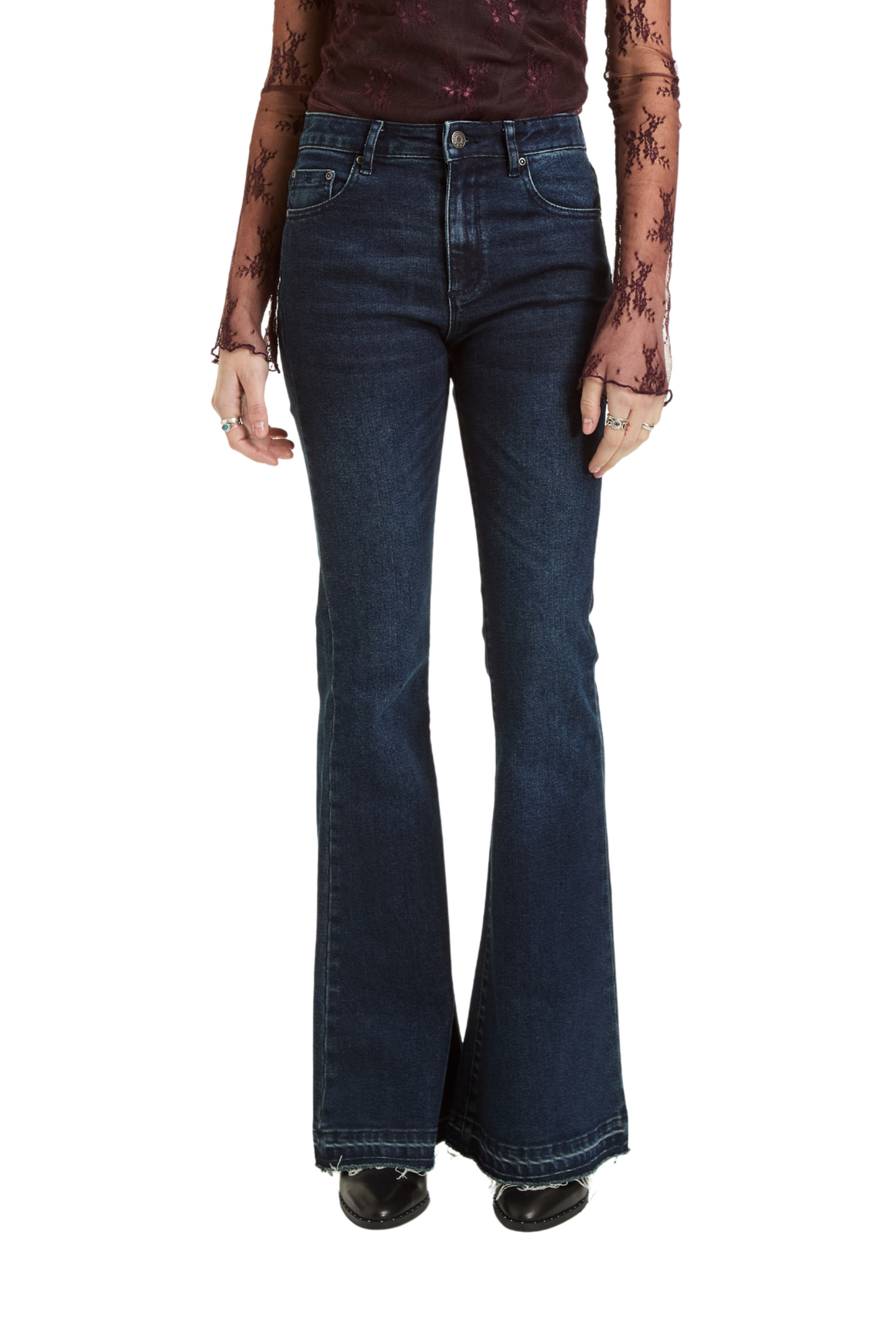High Rise Sexy Flare With Released Hem In Dark Indigo