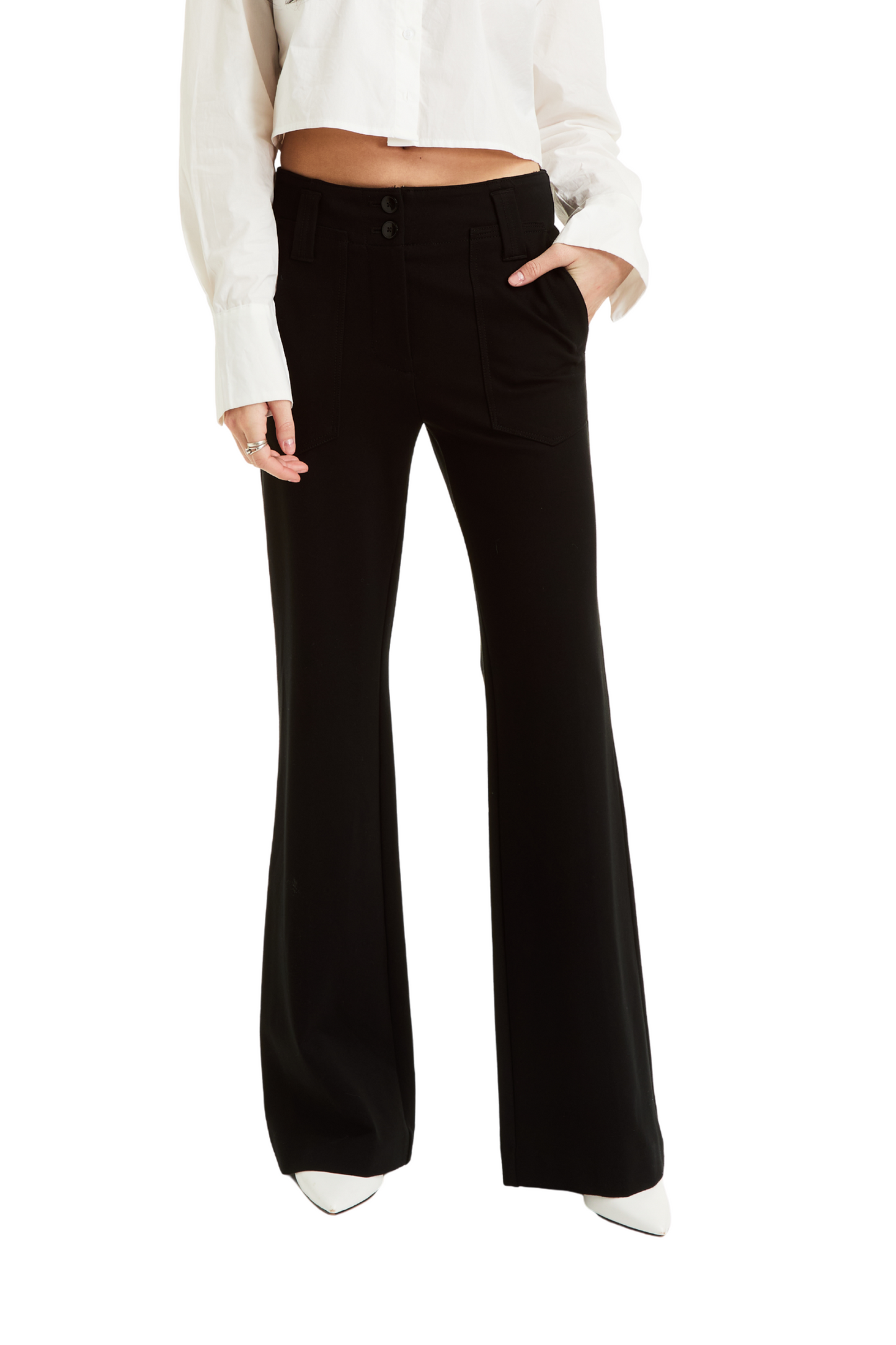 Mid Rise Ft Patch Pocket Wide Ankle Crop