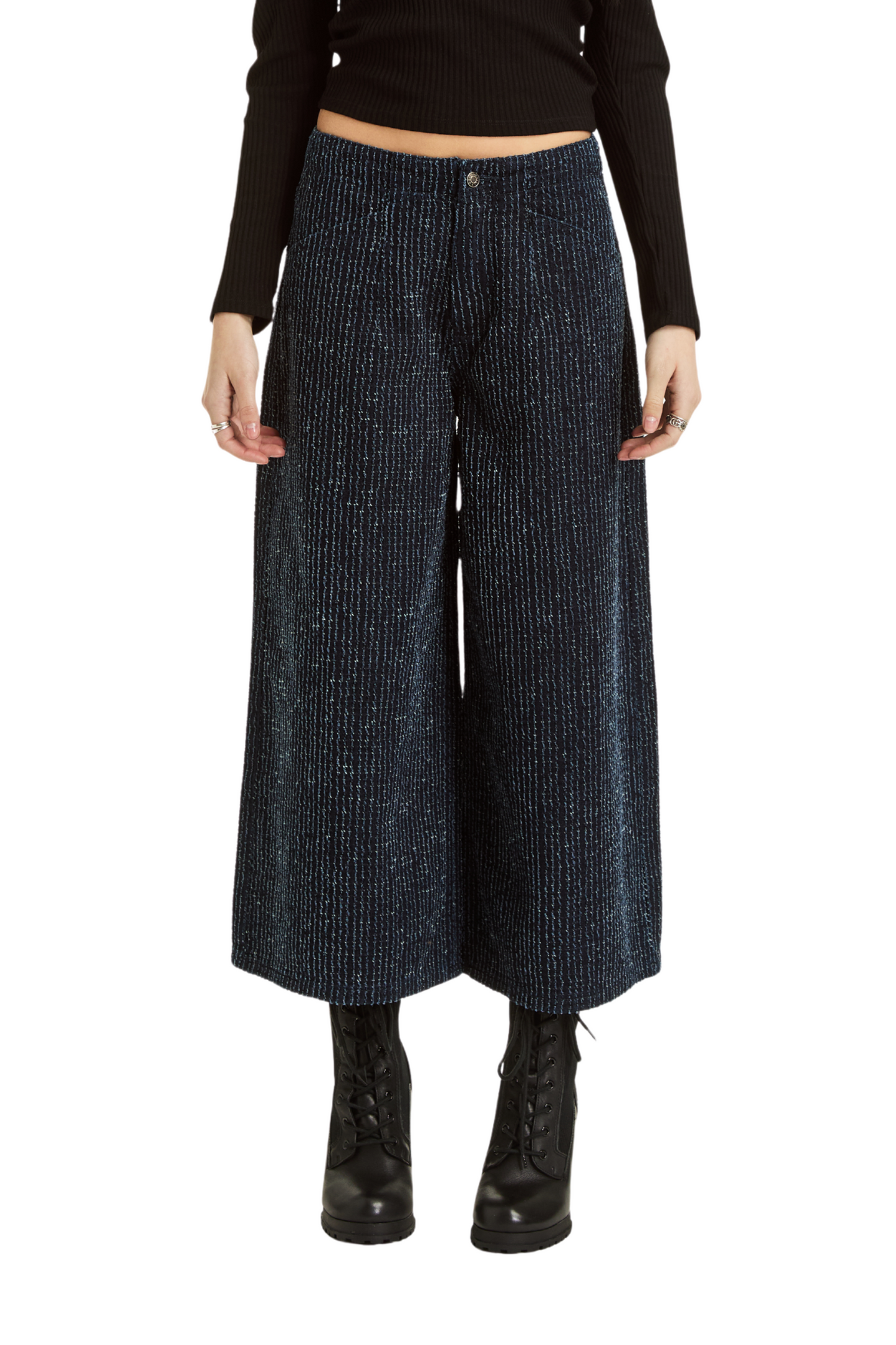 Tweed Denim Wide Leg Crop