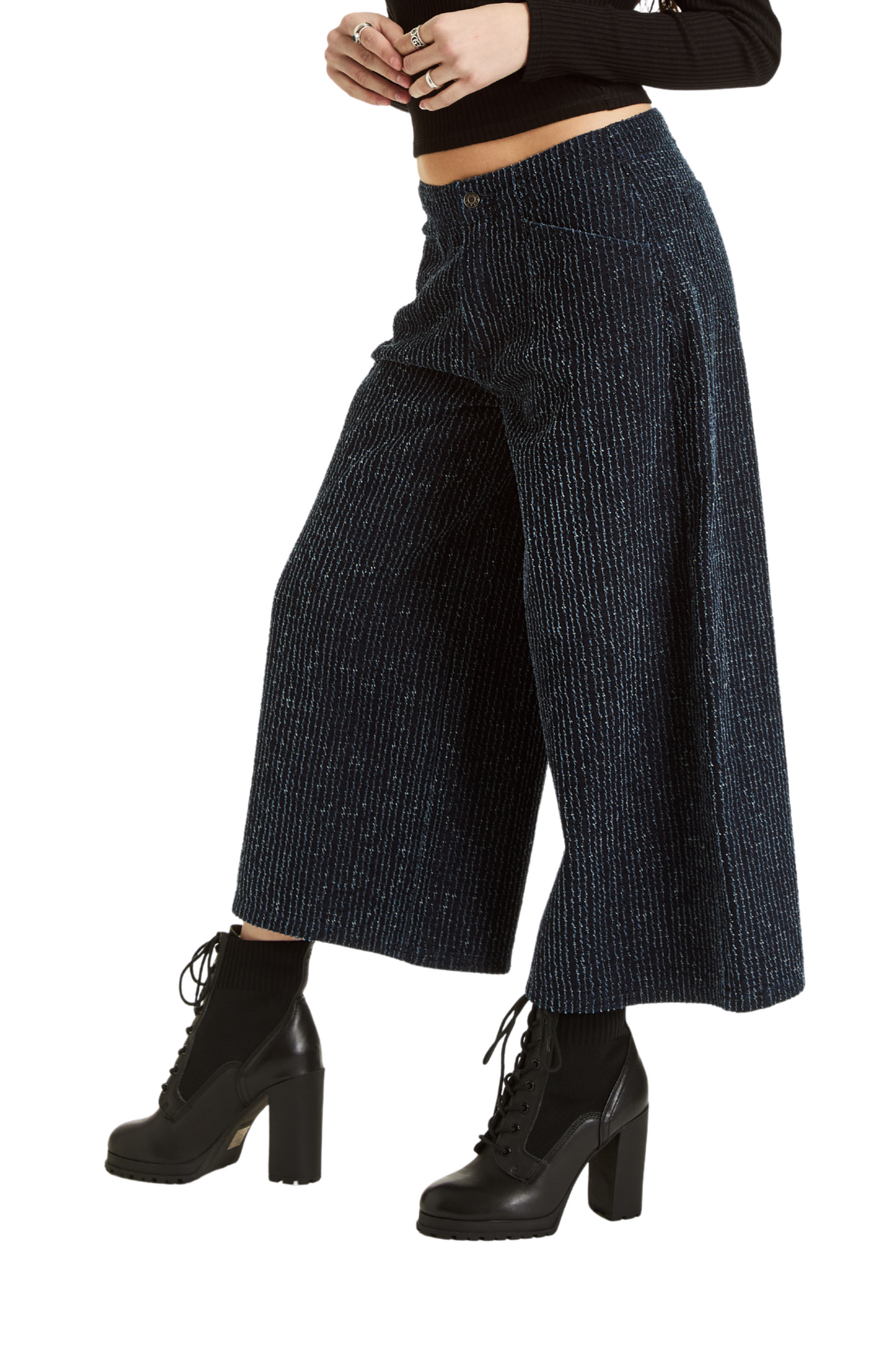 Tweed Denim Wide Leg Crop
