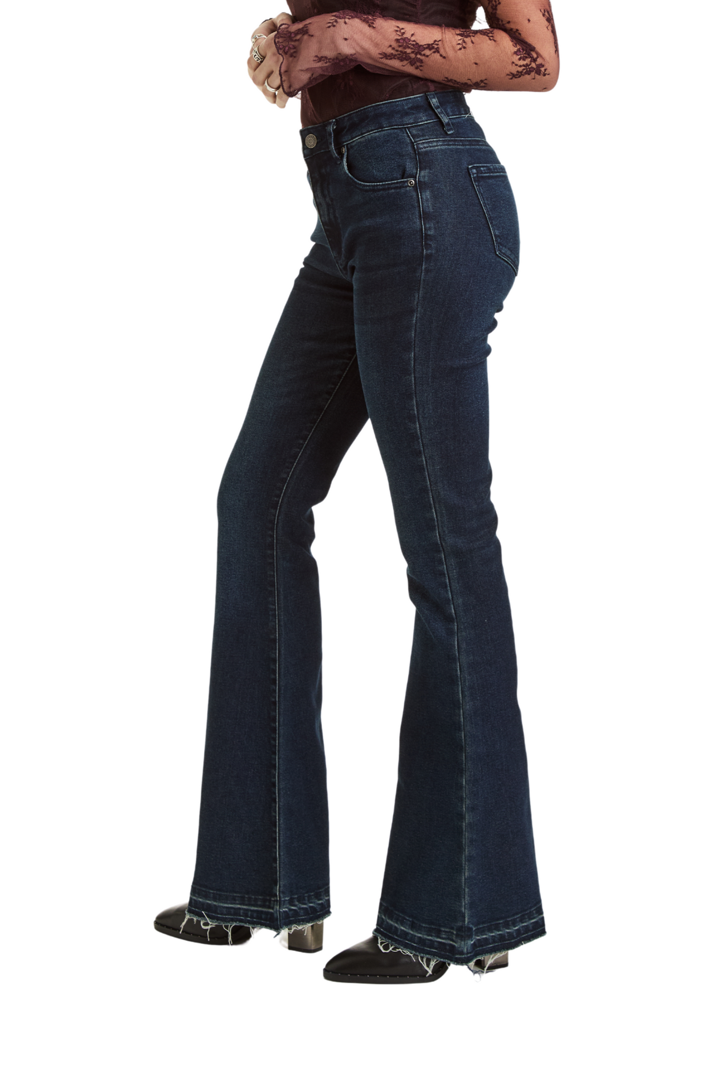 High Rise Sexy Flare With Released Hem In Dark Indigo