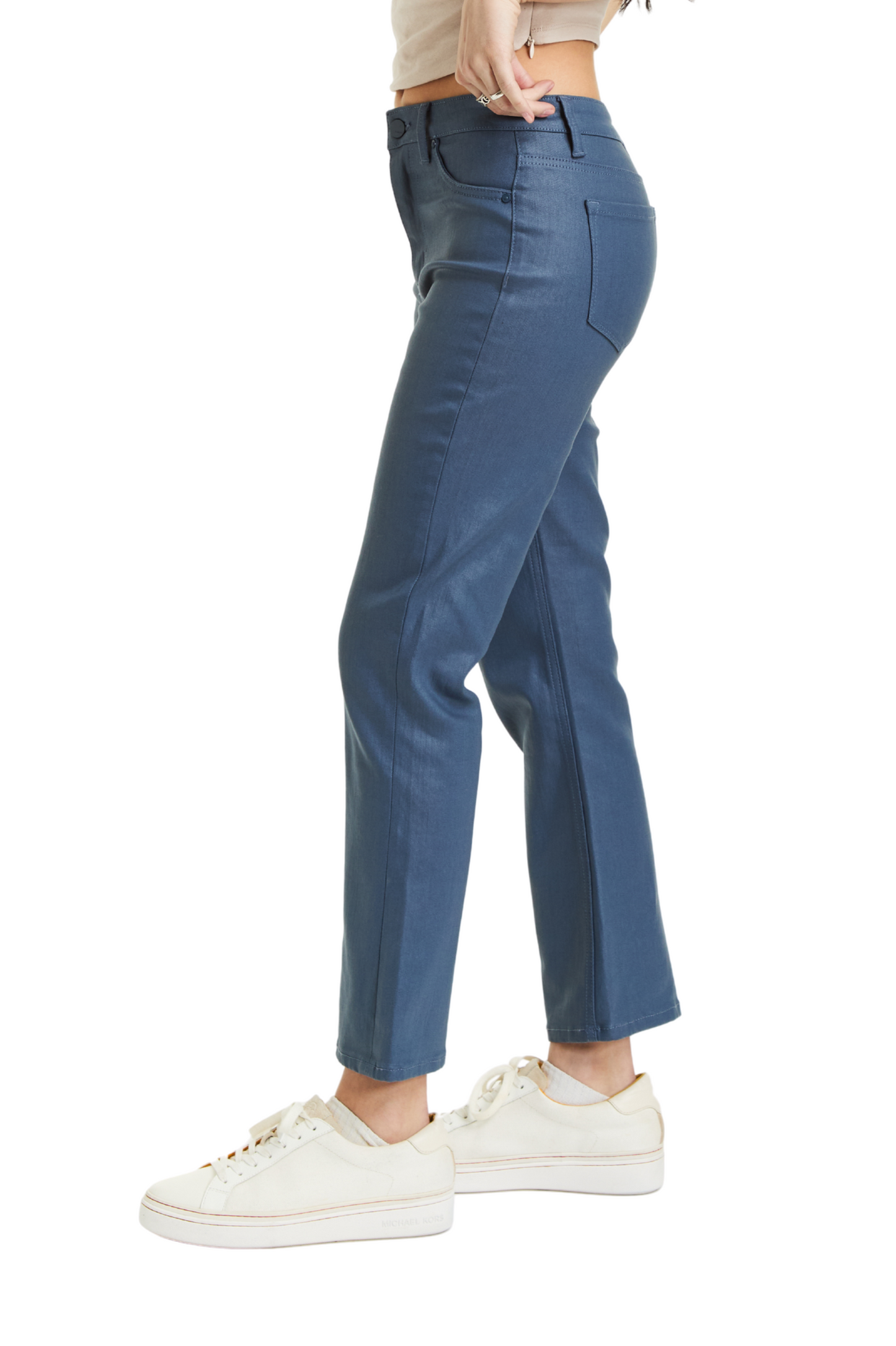 High Rise Coated Ankle Crop Flare