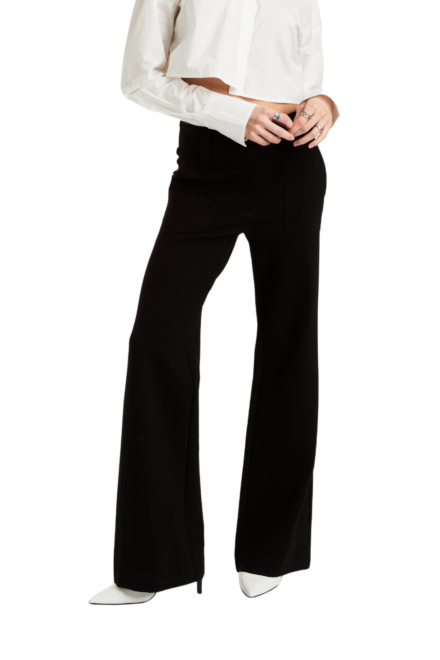Mid Rise Ft Patch Pocket Wide Ankle Crop