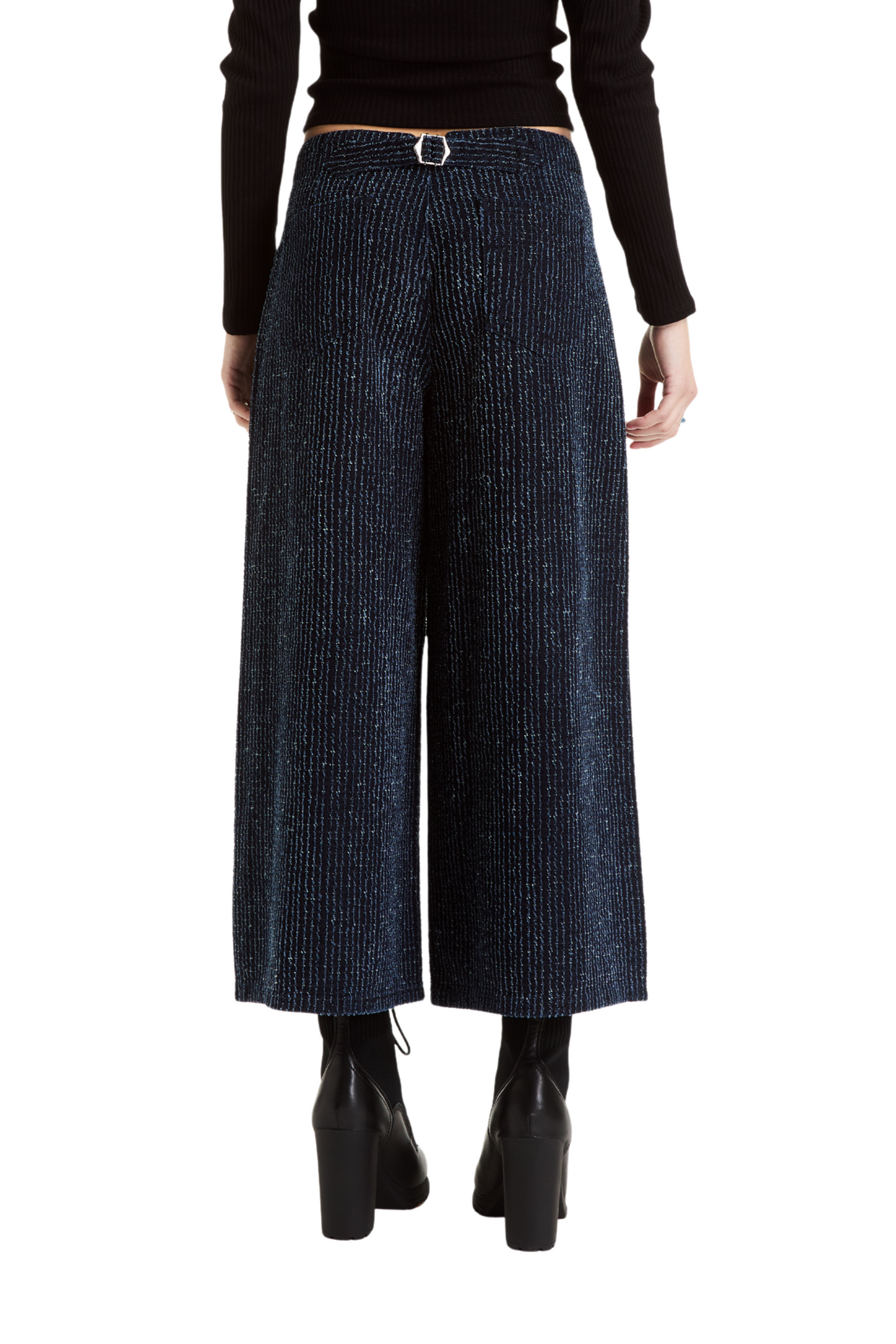 Tweed Denim Wide Leg Crop