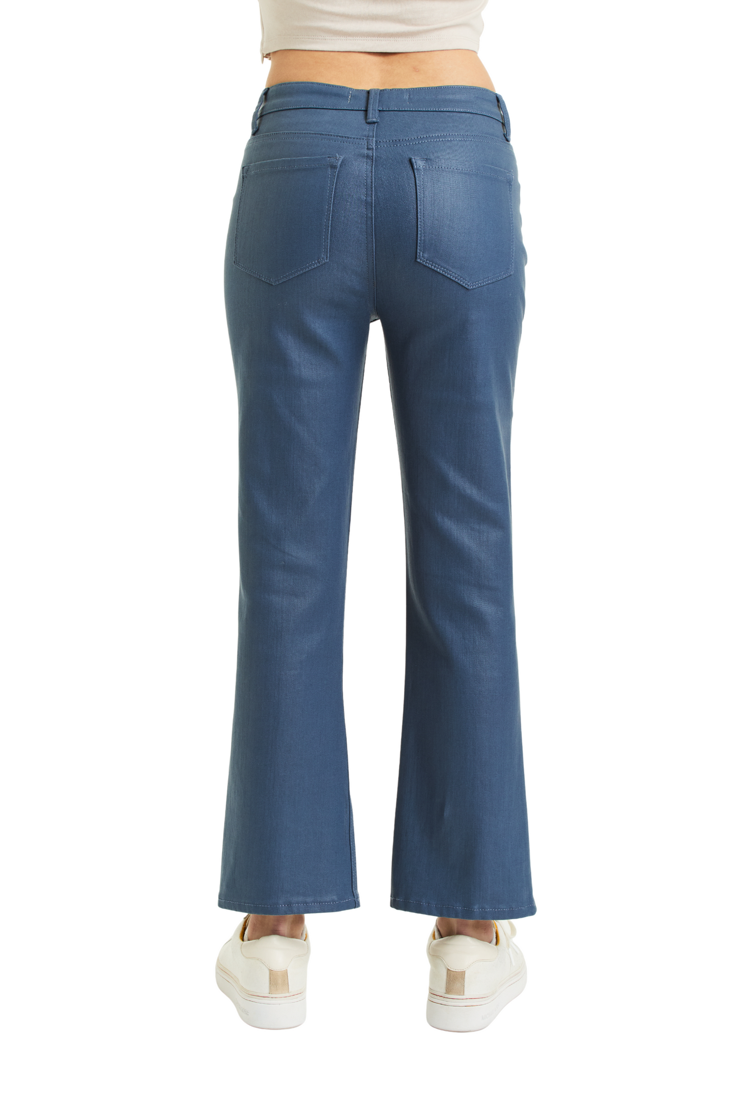 High Rise Coated Ankle Crop Flare