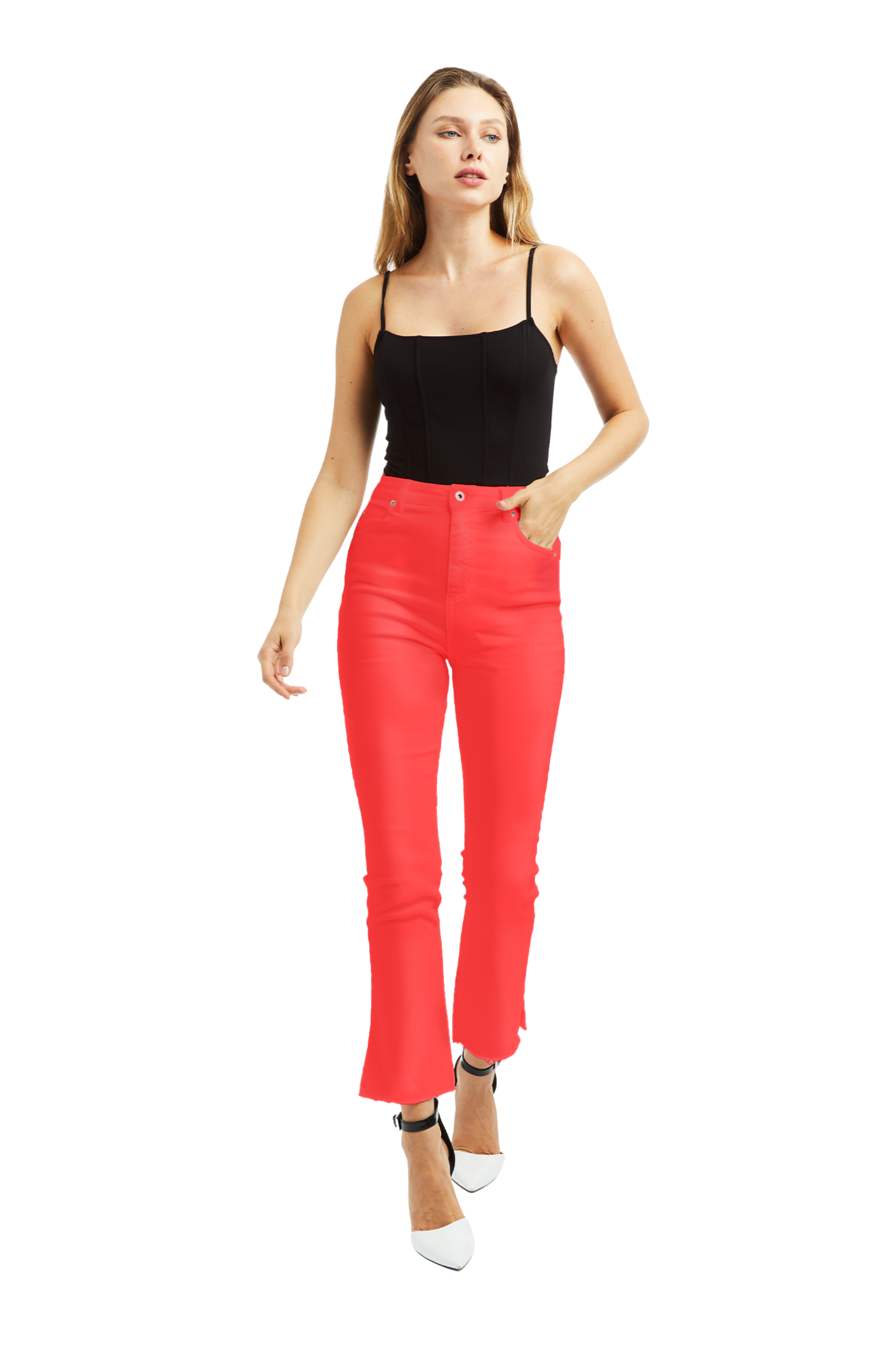 High Rise Crop Flare With Side Slit And Raw Hem