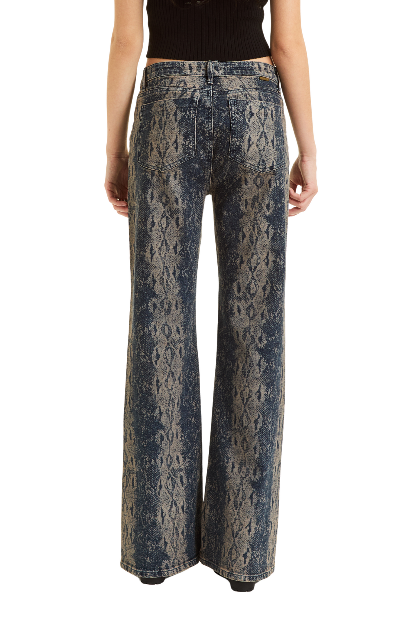 Denim Snake Print Wide Leg Pant