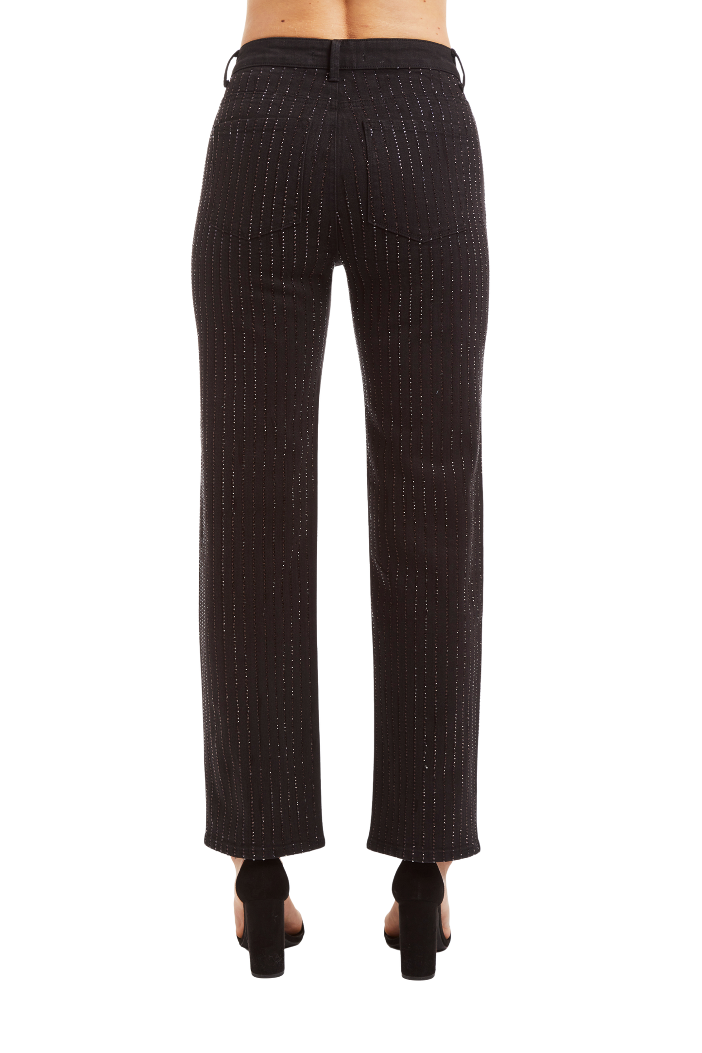 High Rise Black Laquer Stripe 90'S Straight Ankle Crop Bling