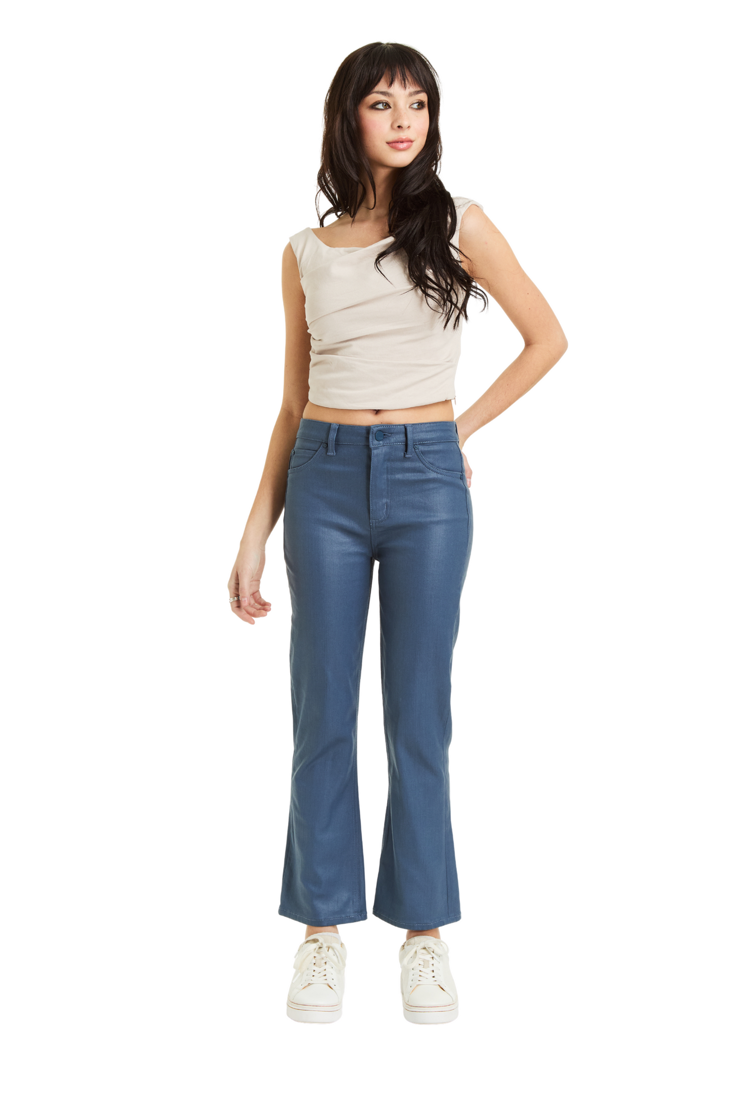High Rise Coated Ankle Crop Flare