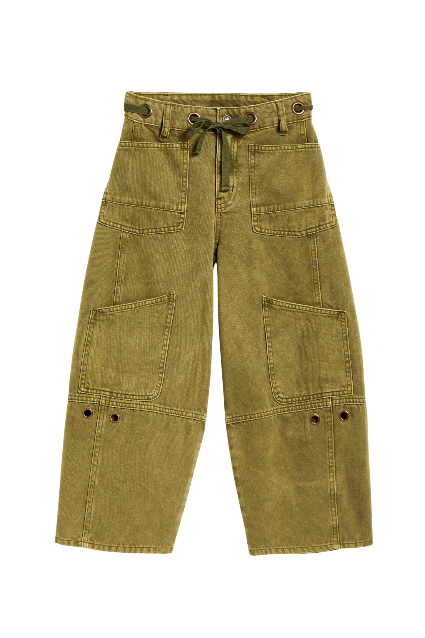Grommet Waist Patch Barrel Pants