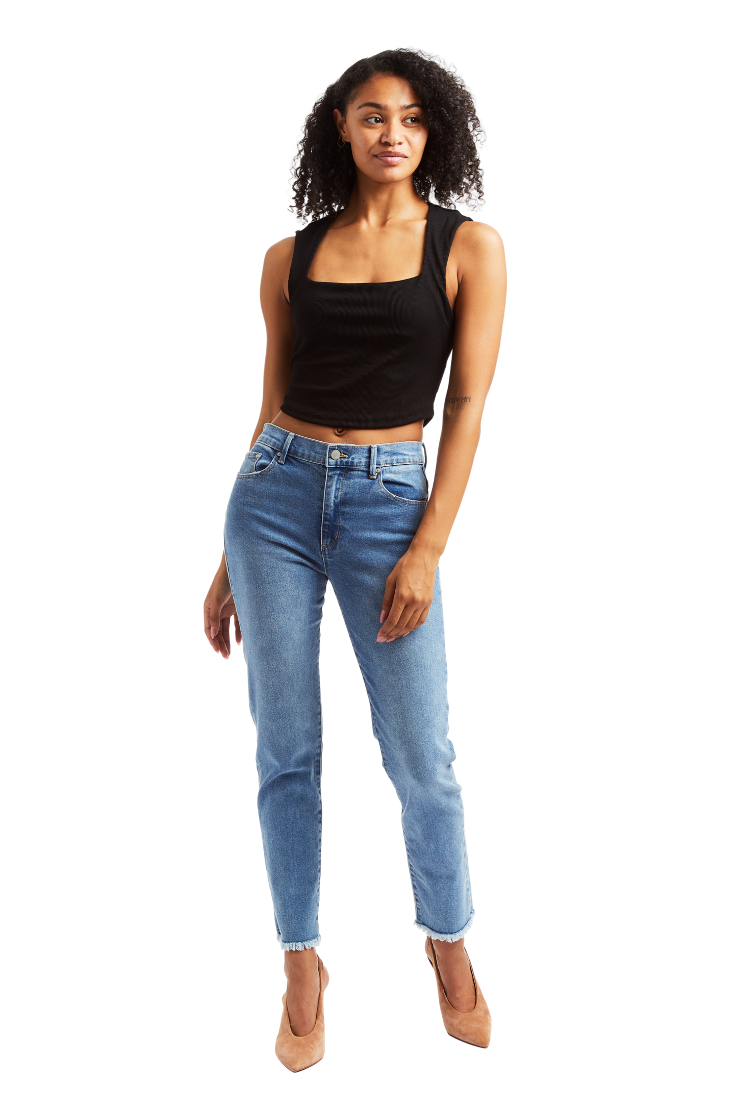 High Rise Slim Straight With Raw Edge Hem
