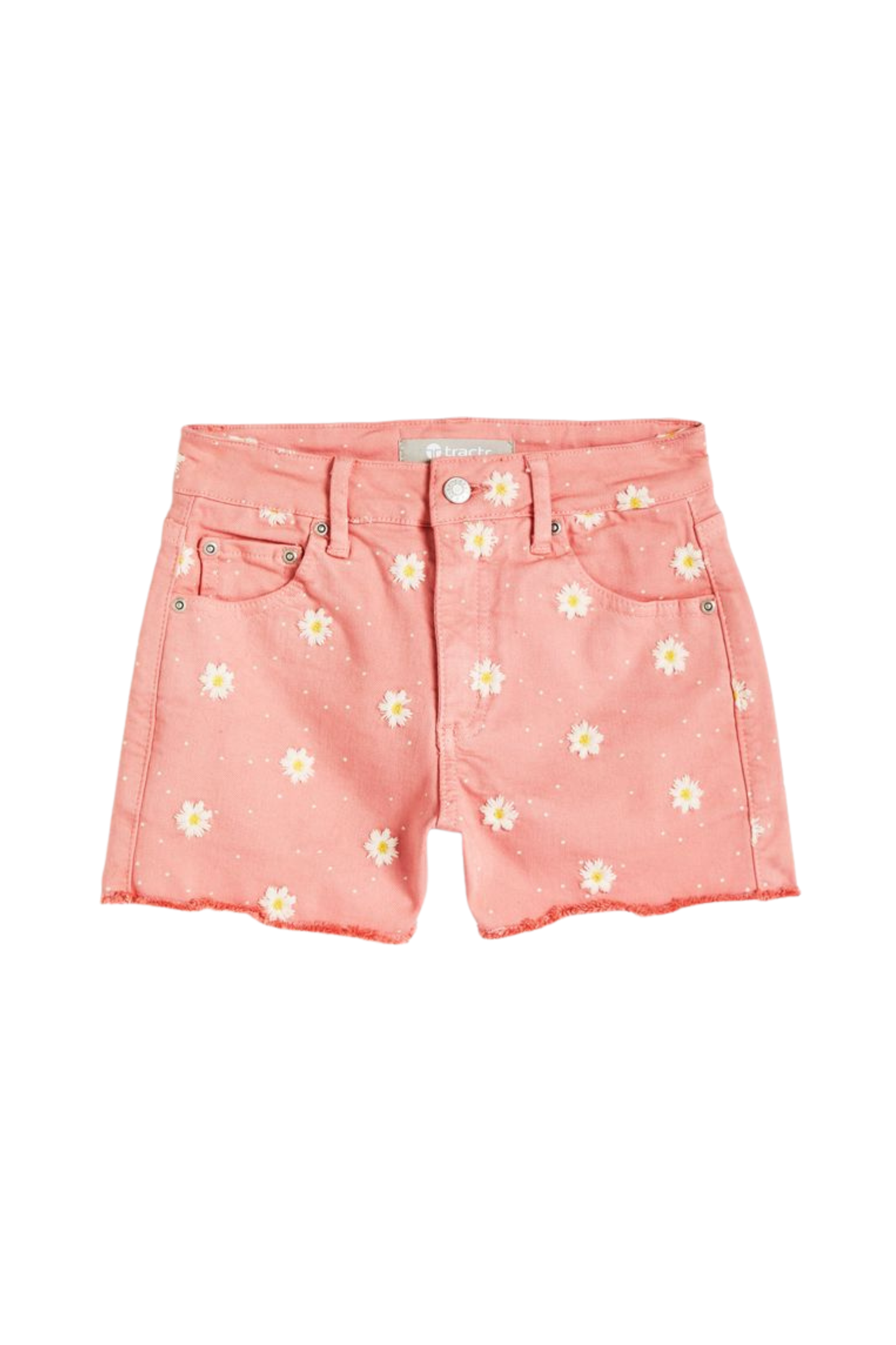 High Rise Daisy Embroidery Color Fray Hem Shorts