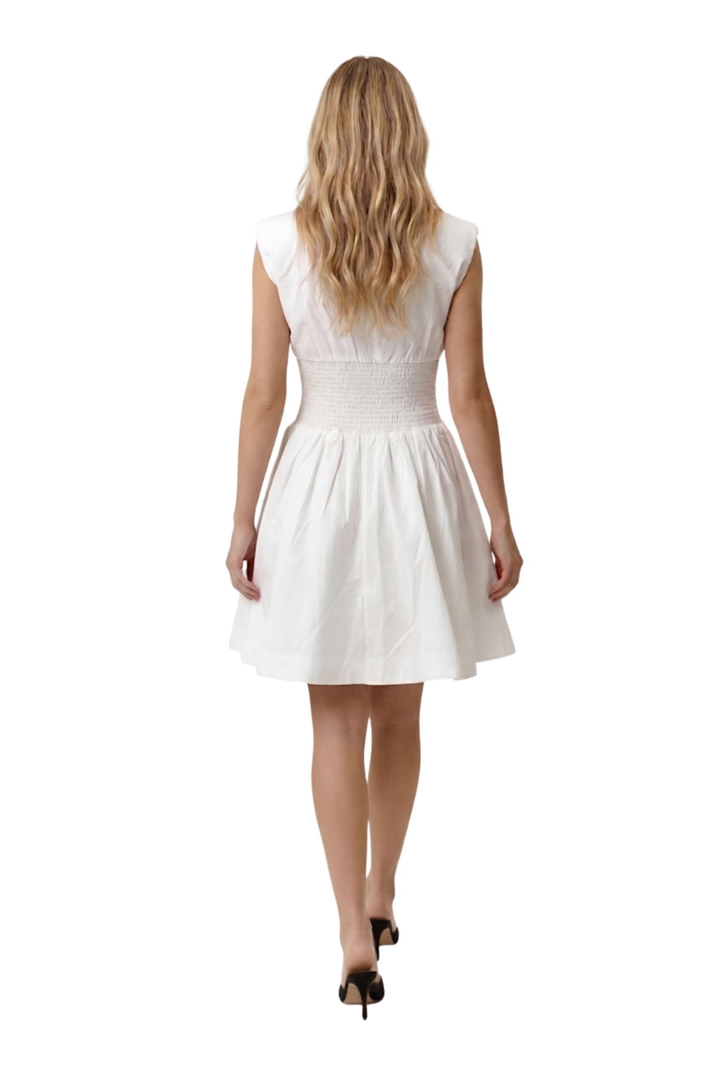 Smocked Waist Zip Font Mini Dress