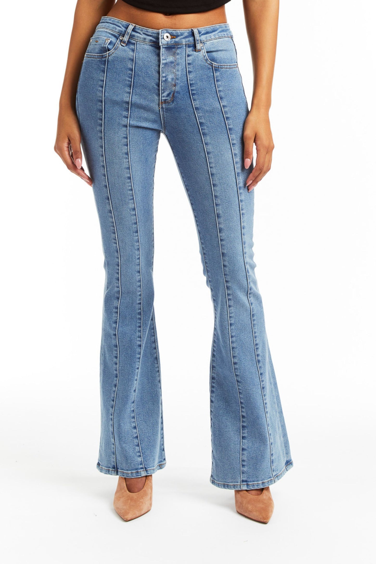 Mid Rise Sexy Flare Front Panel Jean In Indigo