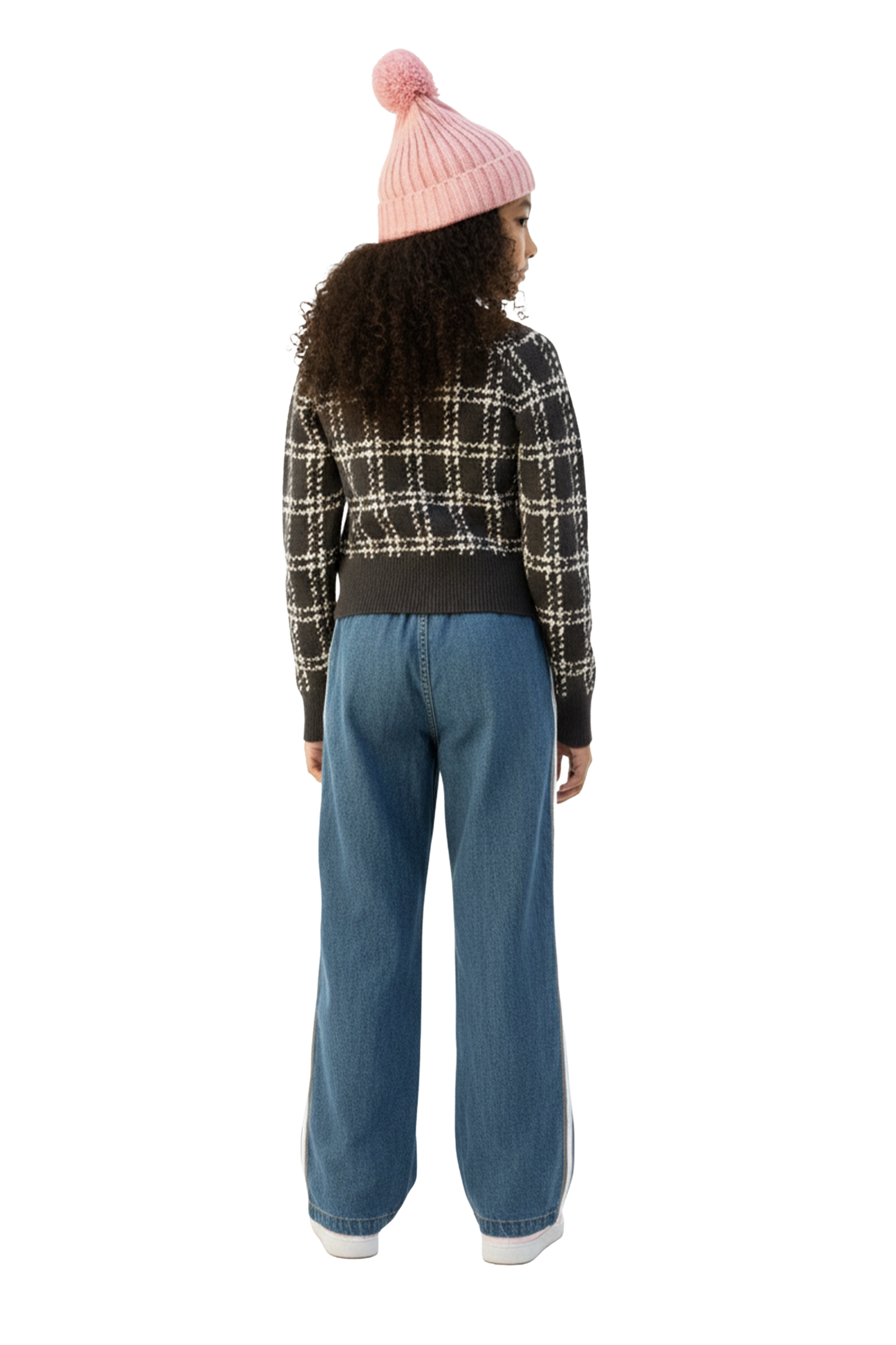 Denim Track Pant With Pink Waist And Side Stripes