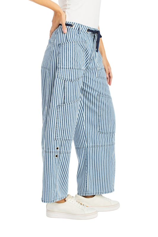 Grommet Waist Patched Wide Leg