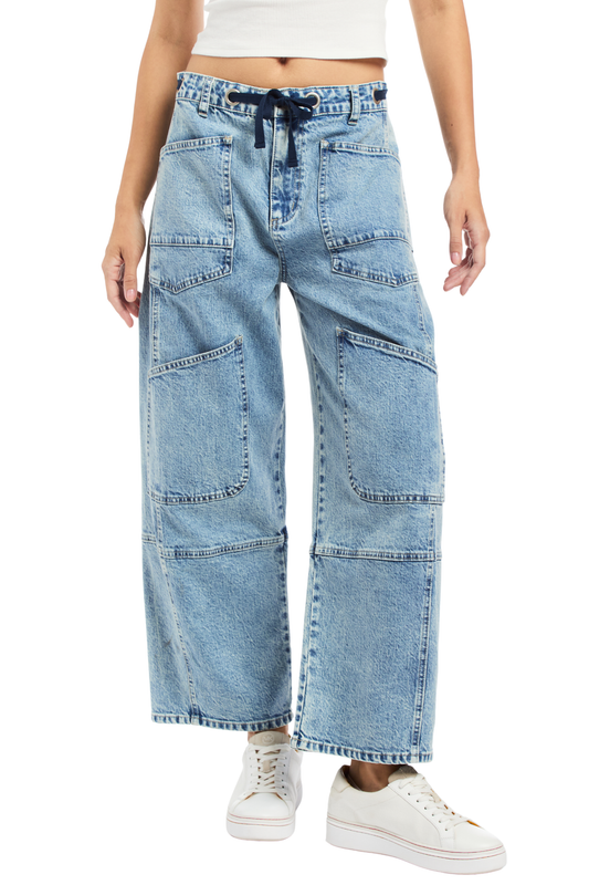 Grommet Waist Patched Wide Leg