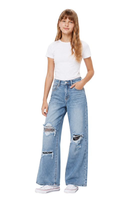 Sequin Net Distressed Pant