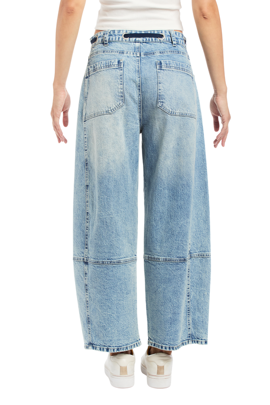 Grommet Waist Patched Wide Leg