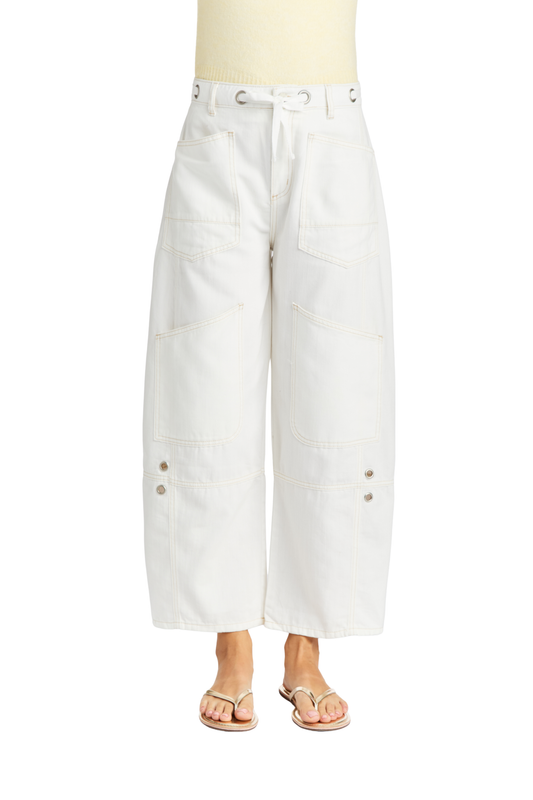 Grommet Waist Patched Wide Leg