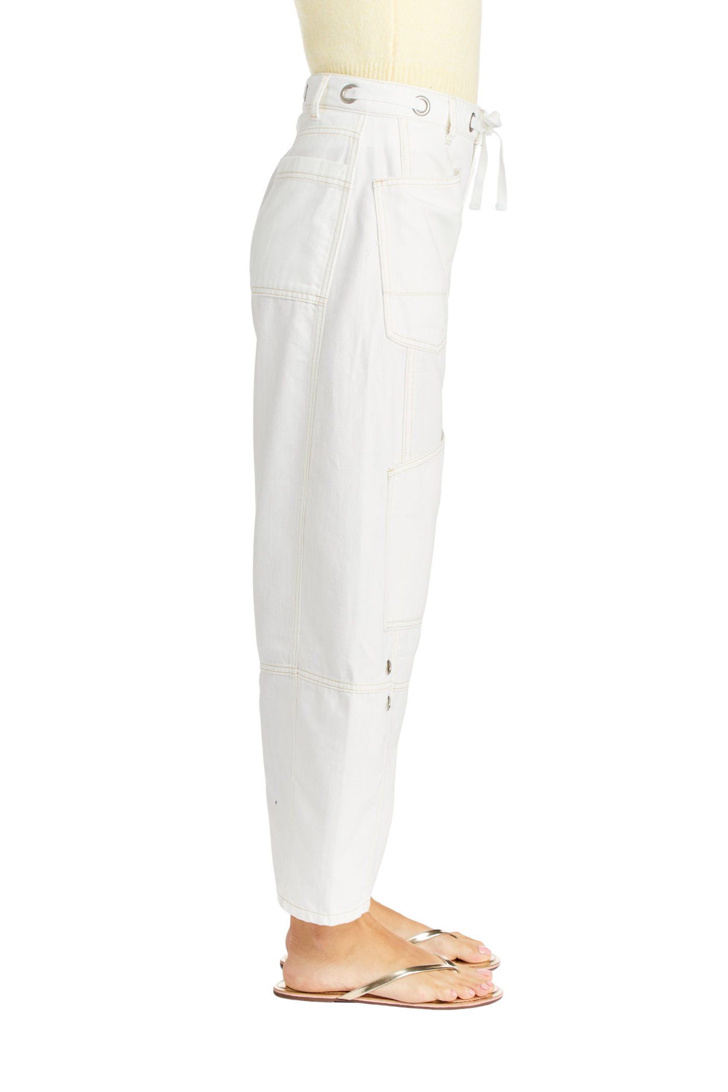 Grommet Waist Patched Wide Leg