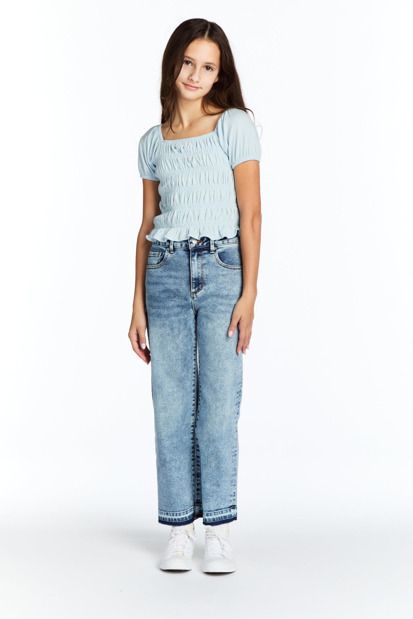 High Rise Wide Leg Straight Crop With Release Hem