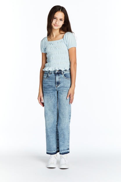 High Rise Wide Leg Straight Crop With Release Hem