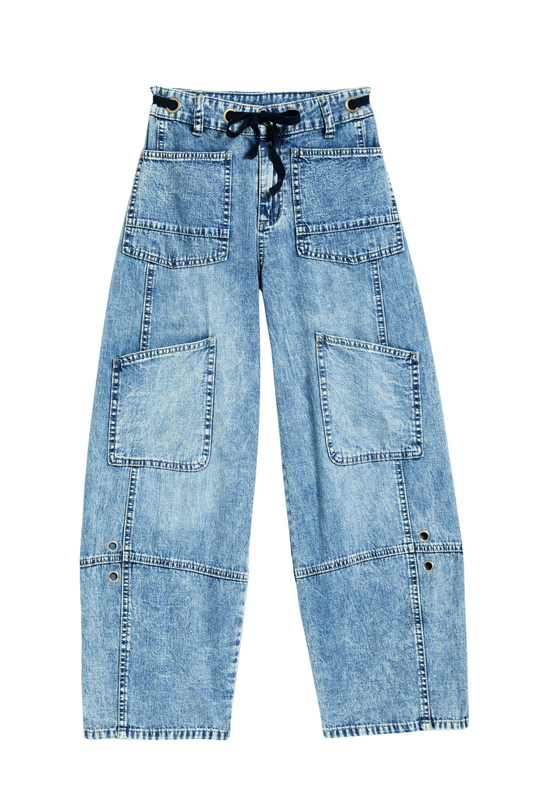 Grommet Waist Patch Wide Leg