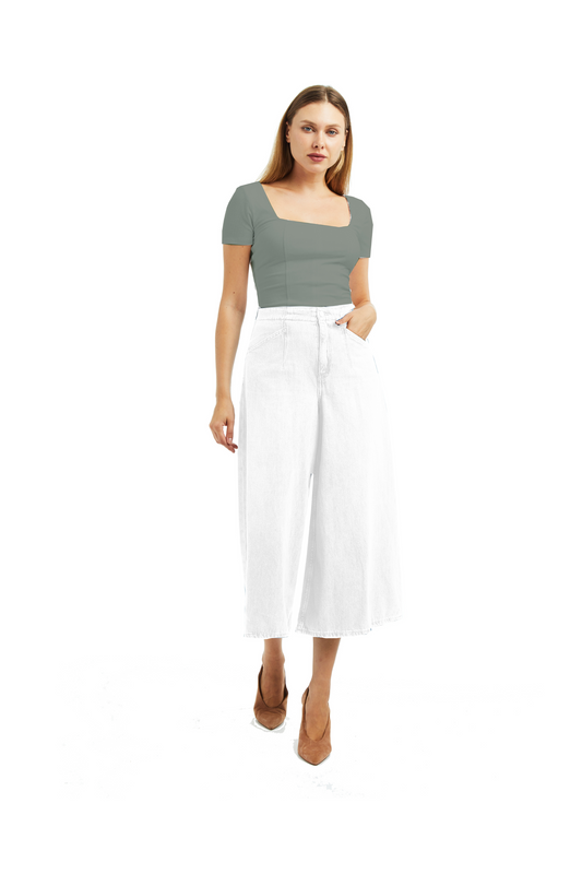 Denim Culotte With Back Waist Buckle