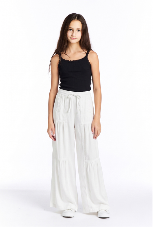 Drawstring Tiered Wide Leg Pull On